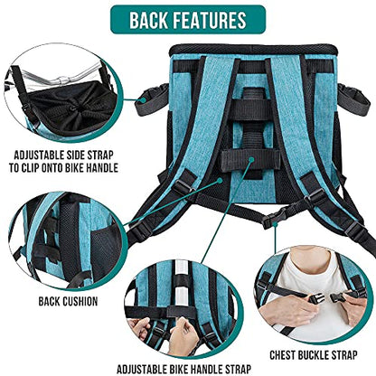 PetAmi Dog Bike Basket, Soft-Sided Ventilated Dog Bike Carrier Backpack, Pet Bicycle Basket for Bike Handlebar, Small Medium Puppy Cat Kitten Car Booster Seat with Safety Strap, Max 18 lbs, Blue - color: Teal Blue
