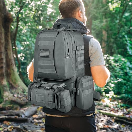 CVLIFE Tactical Backpack Military Army Rucksack 60L Large Assault Pack Detachable Molle Bag, Grey - color: Grey