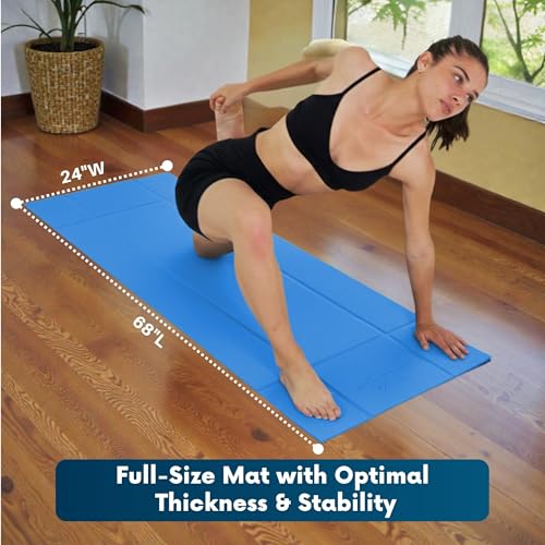 Foldable Yoga Mat Thick, in 6 Combinations; Greater Support and Protection for Joints, Body Alignment System, and Sections for Hands and Feet. Non-slip texture and water-resistant - color: Light Blue
