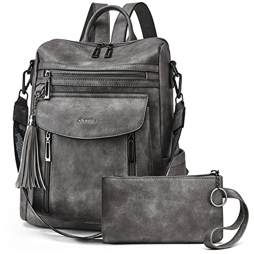 Shrrie Backpack Purse for Women Fashion Leather Backpack Purse Designer Travel Backpack Convertible Shoulder Bag with Wristlet - color: 1-4 Two-toned Deep Gray