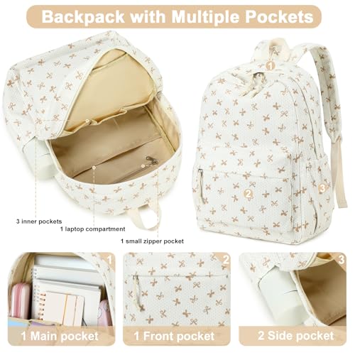 LEDAOU Backpack for Girls School Bag Kids Bookbag Teen Backpack Set Daypack with Lunch Bag and Pencil Case | Kids - color: Brown Bowtie