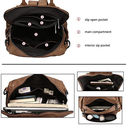 Uromee Travel Backpack Purse for Women Vegan Leather Ladies Fashion Tassel Shoulder Bag Convertible - color: 0243 Brown