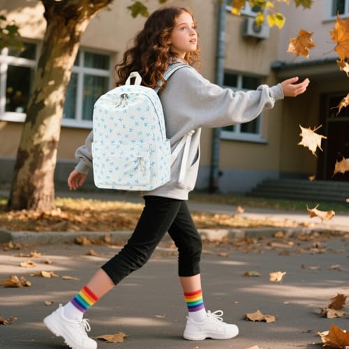LEDAOU School Laptop Backpack for Teen Girls Lightweight 15.6 inch Bookbag for College Middle High School Women Casual Travel Daypack - color: Blue Bow-beige
