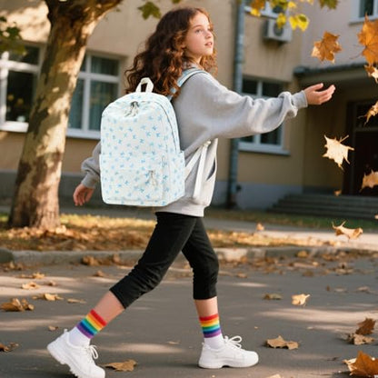 LEDAOU School Laptop Backpack for Teen Girls Lightweight 15.6 inch Bookbag for College Middle High School Women Casual Travel Daypack - color: Blue Bow-beige