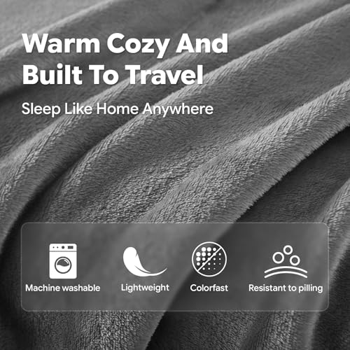 Travel Blanket, Soft 2-in-1 Airplane Blanket, 65x40 Inches, Travel Blanket Airplane Compact with Bag, Car Blanket with Luggage Sleeve & Backpack Clip (Light Grey) - color: Light Grey