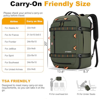 40L Travel Backpack,TSA Approved Carry On Backpack,Business Work Bag with Wet/Dry Compartment, Fits 17.3" Laptop, Duffel Bag for Men Women(ArmyGreen) - color: Armygreen