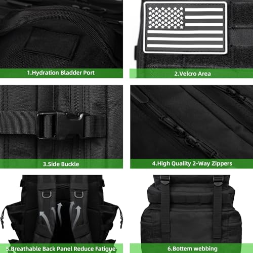 Military Tactical Backpack 55L for Men & Women Bug Out Bag Assault pack Molle Daypack Hiking Trekking Rucksack (Black) - color: Black