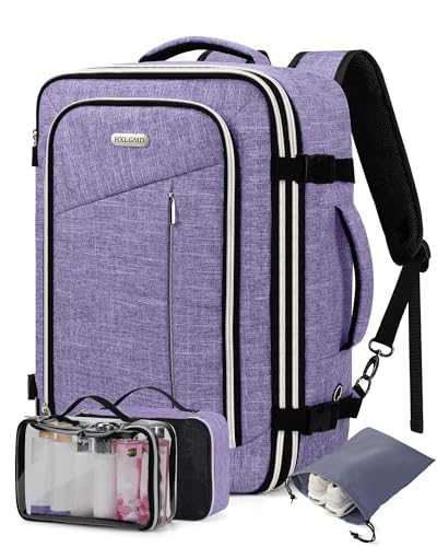 Travel Carry On 17.5" Laptop Expandable Backpack for Men Women, Personal Item Bag Waterproof Airline Approved with USB Charging Hole 3 Packing Cubes, Large Weekender Daypack Business Luggage Suitcase - color: Purple, size: Expandable