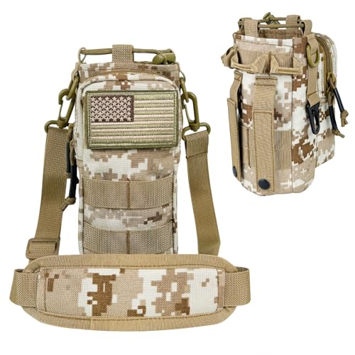 Water Bottle Holder with Strap - Tactical Insulated Water Bottle Sleeve with MOLLE System Water Bottle Cover Cross-Body Pouch for Walking Hiking Camping Gym 32oz&40oz - color: Desert Camo