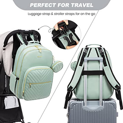 LOVEVOOK Diaper Bag Backpack, Quilted Baby Bag with Changing Pad & Pacifier Holder, Waterproof Travel Diaper Bags for Baby Boys Girls, Stylish and Large Capacity, Mint Green - color: Mint Green
