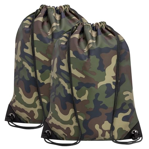 2PCS Drawstring Bags Bulk, String Backpack for Men Women, Cinch Bag Draw String Back Bag for Gym, Sports, Travel, Swimming, Beach, Green Camo - color: Green Camo, size: Large