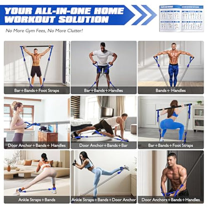 Ayombo Pilates Equipment, Heavy Duty Pilates Bar Kit with Resistance Bands, Portable Gym Adjustable Exercise Bands, Home Squat Training, Arm, Abs, Waist, Chest Strength Workout Equipment for Men - style: 330lbs