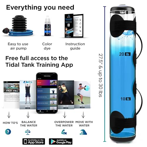 Tidal Tank Tube - The Original Aqua Bag - Water Weight Bag up to 79 lbs - Adjustable Workout Sand Bags Weights Alternative - Portable Sandbag Fitness Equipment Set, Home Exercise Gym - Including App - color: Slim: 30 lb - Blue