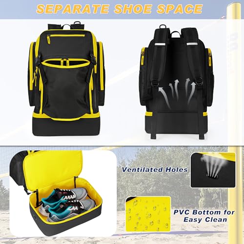 DSLEAF Volleyball Bag Backpack with External Ball Holder and Shoe Space - color: Black/Yellow
