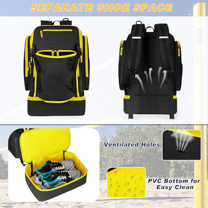 DSLEAF Volleyball Bag Backpack with External Ball Holder and Shoe Space - color: Black/Yellow