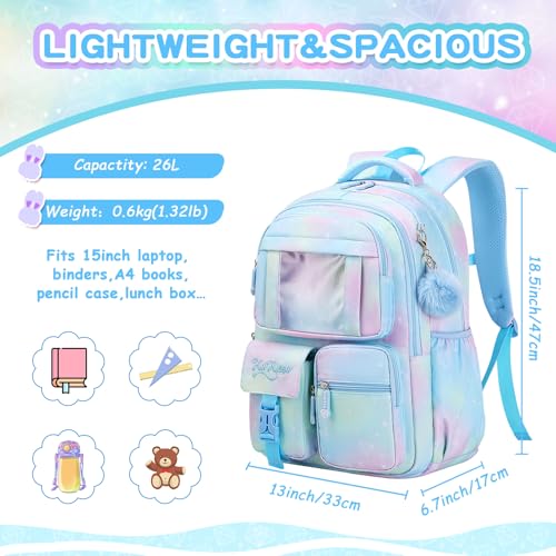 PIG PIG GIRL Kids Backpack for Girls - School Bags for Middle School Students - Book Bag for Elementary Primary - Blue - color: Blue