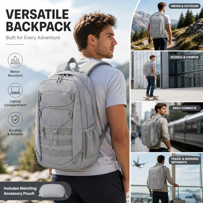 Hiking Travel Backpacks Men and Women, Lightweight Waterproof Laptop Backpack Outdoor Camping Backpack Hiking Daypack for Travel, Trekking, Work 26L (Grey) - color: Grey