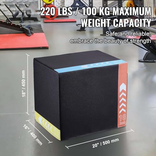 Plyometric Jump Box 3-in-1, 20/18/16 Inch, Cotton Plyo Box for Fitness, Agility & Strength Training, Anti-Slip Step Platform, Home Gym, Black