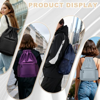 Tygelluis Drawstring Backpack, Waterproof Gym Bag with Water Bottle Pocket for Women Men, Pull String Sport Bag for Swim, Soccer and Basketball, Light Gray - color: Light Gray1