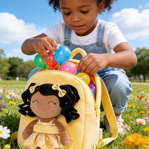 Gloveleya Toddler Backpack Baby Ballerina Girl Gifts Plush Curly Hair Ballet Backpack - Black Blonde 9 inches - color: A03 Black Blonde Backpack, size: 9 inches