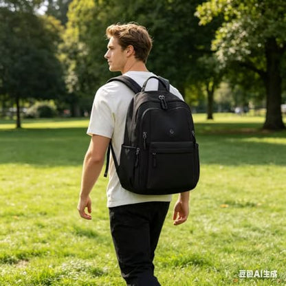 Casual Backpack, Multi-Pocket Design with Front Zipper Compartment (Black) - color: Black