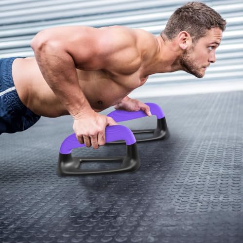 Kipika Push Up Bars, Pushup Stands With Thickened Soft Plastic Handle, Stable and Non-Slip Base, Pushup Handles Perfect for Floor Strength Training - color: F: Black & Purple