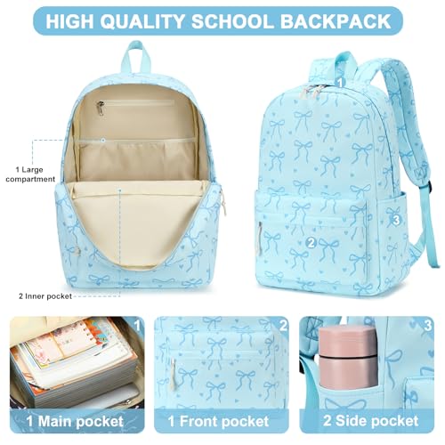 LOIDOU Girls Backpack for Kids Cute School Bookbag - color: Bow Tie Blue, size: L-17"