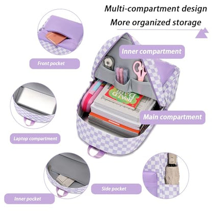 mezhsa Girls School Backpack Elementary Middle Lightning Bookbag Laptop Teenager Waterproof Lightweight 17 Inches (Purple Square) - color: 6-purple