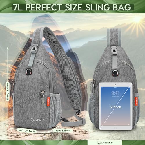 ZOMAKE Sling Bag,Small Crossbody Sling Backpack,Water Resistant Shoulder Daypack for Travel,Anti Thief Chest Bag for Hiking(Gray-Black) - color: Gray-black