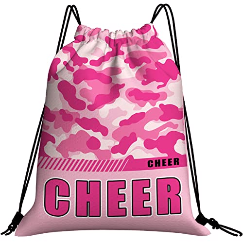 Drawstring Backpack Waterproof Gym Drawstring Bags Sports String Bag Camo Sackpack-Pink Cheer Drawstring Bag - color: Cheer Drawstring Bags-camo Pink