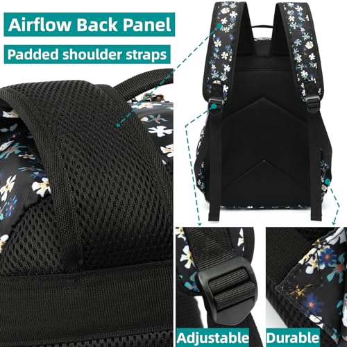 Leaper Water-resistant Floral Laptop Backpack Women Travel Bag Bookbags Satchel (Dark Blue-White Flower2) - color: Dark Blue-white Flower2, size: Large