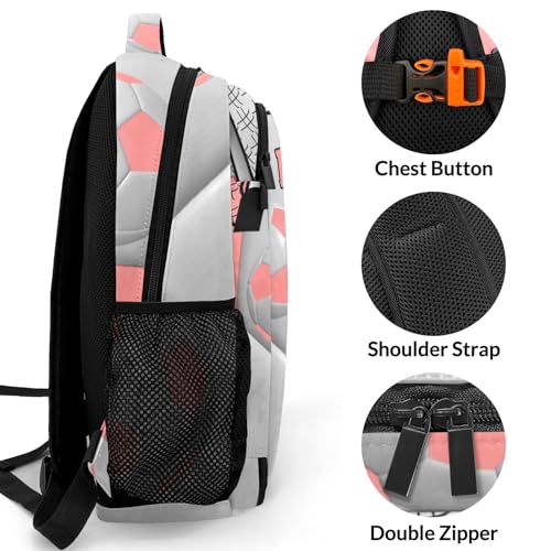Backpack for School,Sport Ball Athlete Player Soccer Pink Kid Water Resistant Casual Daypack for Travel with Bottle Side Pockets 16.5 Inch - color: Pink