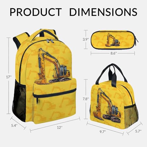 Backpack Set for School, 17 Inch Digger Backpacks for Elementary Middle, 3 in 1 Bookbag for Boys - color: Style-1