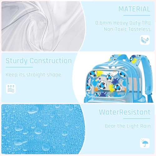 Clear Backpack for Boys and Girls,Kids Clear Backpacks for School,Heavy Duty Transparent Bookbag Stadium Approved - color: Blue-soccer-backpack Only