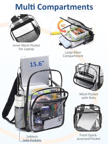 Extra Large Clear Backpack with TSA Lock, Heavy Duty Transparent See Through Clear Bookbag for College, Work, Travel, Casual Sport, Black - color: Black