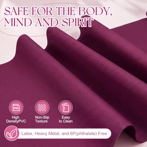 3 mm Thick Yoga Mat Bulk, Non Slip Exercise Workout Fitness Pad for Women Men, Gym Home Yoga Pilates, Easy to Clean, Sturdy PVC - color: Boysenberry