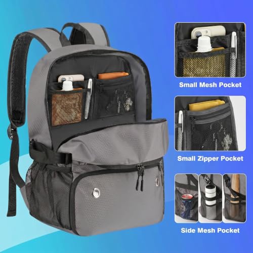 Soccer Backpack with Seperate Compartment, Water Resistant Sport Bags fit for Basketball, Volleyball, Football - color: Grey