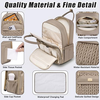 Tealari Diaper Bag Backpack,Stylish Baby Diaper Bag,Waterproof Travel Diaper Backpacks Baby Bags with Changing Pad,Stroller Straps,Insulated Pockets (Khaki) - color: Khaki
