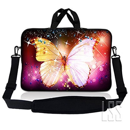 LSS 15-15.6" Laptop Sleeve Bag with Matching Laptop Skin Sticker & Mouse Pad Combo | Carrying Case for 14" 15" 15.6" - Sparkling Butterfly - color: Sparkling Butterfly, size: 15 inch