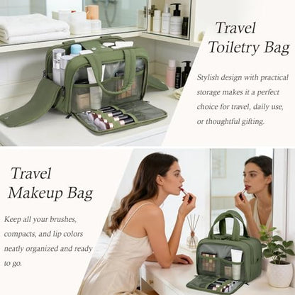 Travel Toiletry Bag, Large Wide-open Puffy Makeup Bag for Women Army Green - color: Army Green