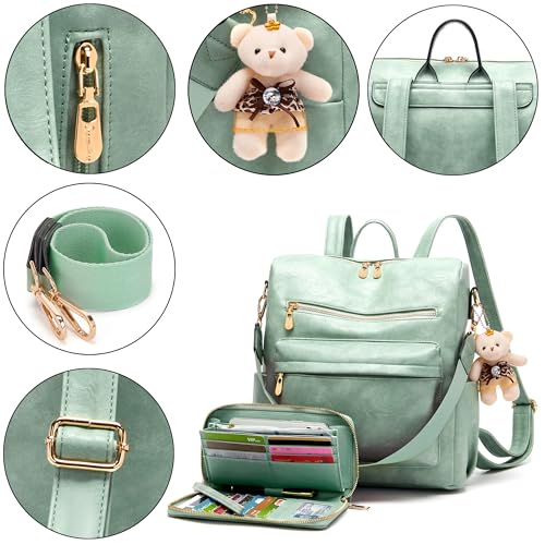 Soperwillton Women Backpack Purse Multipurpose Design Handbags Shoulder Bag PU Leather Travel bag Backpack Set 2pcs - color: Iceblue
