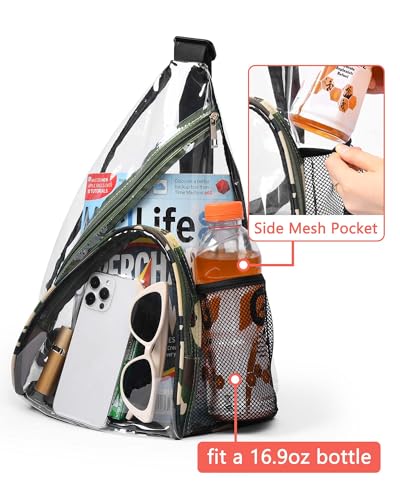 HULISEN Clear Sling Bag, Clear Bag Stadium Approved, Transparent Shoulder Crossbody Backpack Chest Casual Daypack - color: Camouflage
