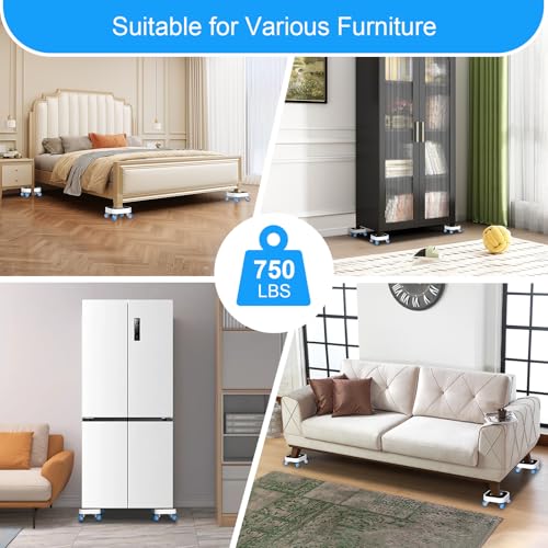 New Upgrade Furniture Sliders, Furniture Movers with Wheels, Furniture Lift Mover Tool Set with 360° Rotatable Wheels, Furniture Dolly for Moving Heavy Duty Sofa, Bed, Load Capacity Up to 750lb - size: 1in wheels + 1 pry bar