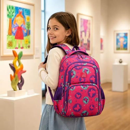 MYGOO Girls School Backpack Campus Butterfly Magenta Bookbag for Elementary Middle School Ages 5-12, 17 inch Large Capacity 24L Kids Student Travel Bags - color: Campus Butterfly Magenta