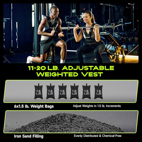 Adjustable Weighted Vest for Women Men, 4-10lb 11-20lb 20-32lb Weight Vest with 6 Ironsand Bags, Running Vest with Reflective Strips Adjustable Buckle Straps for Walking Strength Training - size: 11-20 lbs