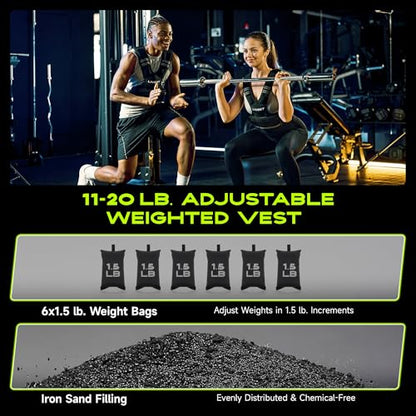 Adjustable Weighted Vest for Women Men, 4-10lb 11-20lb 20-32lb Weight Vest with 6 Ironsand Bags, Running Vest with Reflective Strips Adjustable Buckle Straps for Walking Strength Training - size: 11-20 lbs