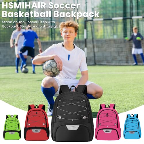 Hsmihair Youth Soccer Bag-Soccer Backpack&Backpack for Football Basketball,with Ball Compartment Separate Cleat Package - color: Black