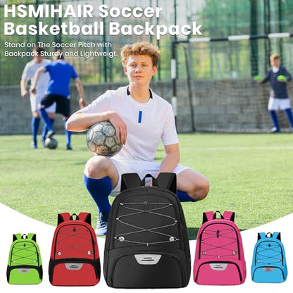 Hsmihair Youth Soccer Bag-Soccer Backpack&Backpack for Football Basketball,with Ball Compartment Separate Cleat Package - color: Black