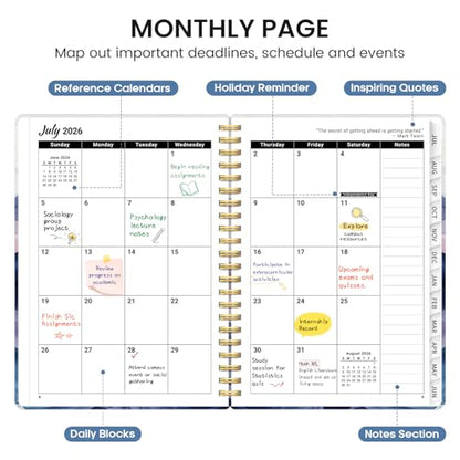 Planner 2026-2027, Academic Monthly and Weekly Calendar Planner for Women, July 2026 - June 2027, Hardcover Pretty Agenda Planner Book with Tabs, Spiral Daily Organizer for School Office Home Supplies, 6.3" x 8.5" - Distant Peaks - color: F-Distant Peaks,