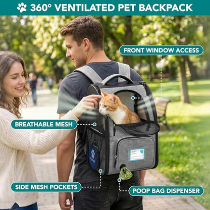 PetAmi Expandable Dog Backpack Carrier for Cats & Pets, Breathable Cat Carrier Backpack with Top Window & Multi-Entry, Ventilated Foldable Travel Carrier for Small Medium Pets up to 18 lbs, Light Gray - color: Gray